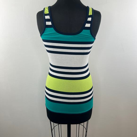 French Connection Striped Tank Top Teal Blue Green Black Yellow Size S Small - Picture 6 of 9